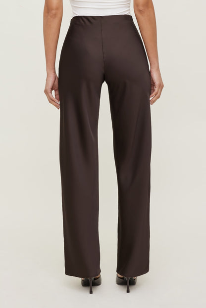 Izzy Wide Leg Satin Pants Brown - Dynamite