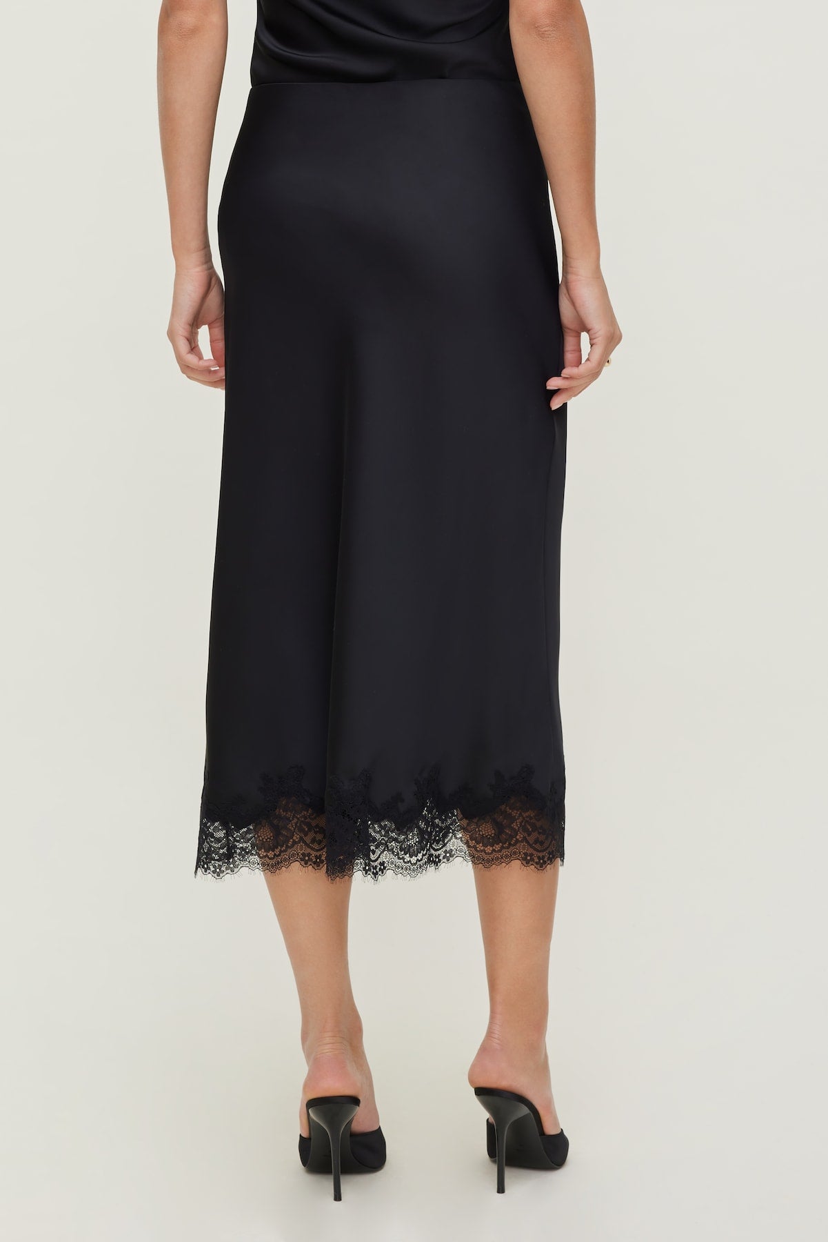 Lace Satin Midi Skirt Black - Dynamite