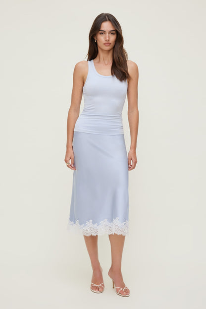 Lace Satin Midi Skirt Blue - Dynamite