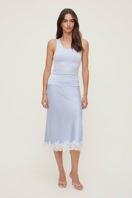 Lace Satin Midi Skirt Blue - Dynamite