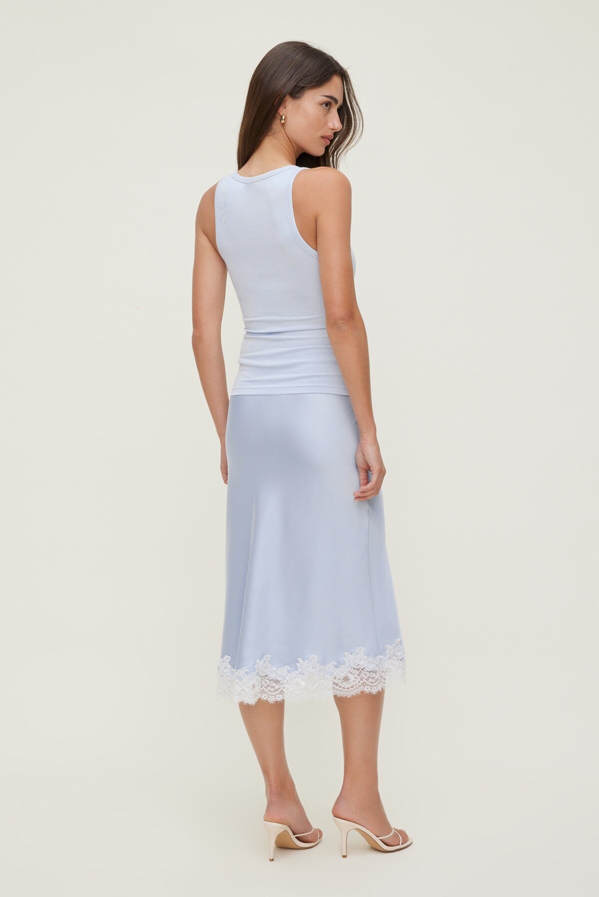 Lace Satin Midi Skirt Blue - Dynamite