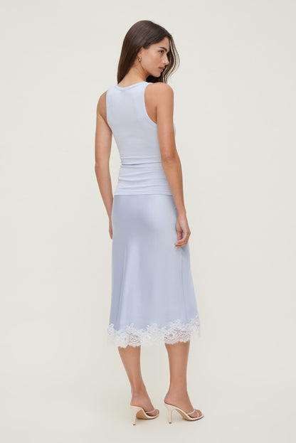 Lace Satin Midi Skirt Blue - Dynamite