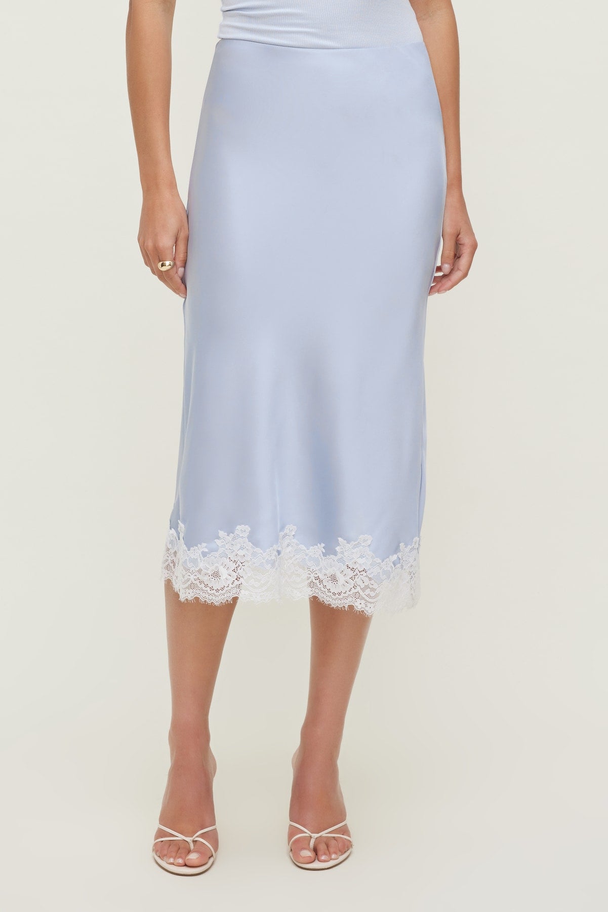 Lace Satin Midi Skirt Blue - Dynamite