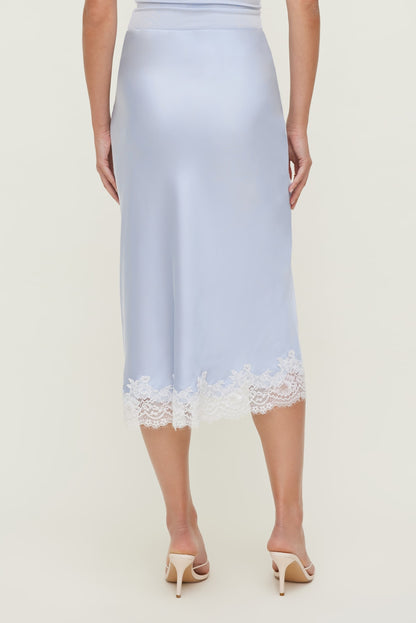 Lace Satin Midi Skirt Blue - Dynamite