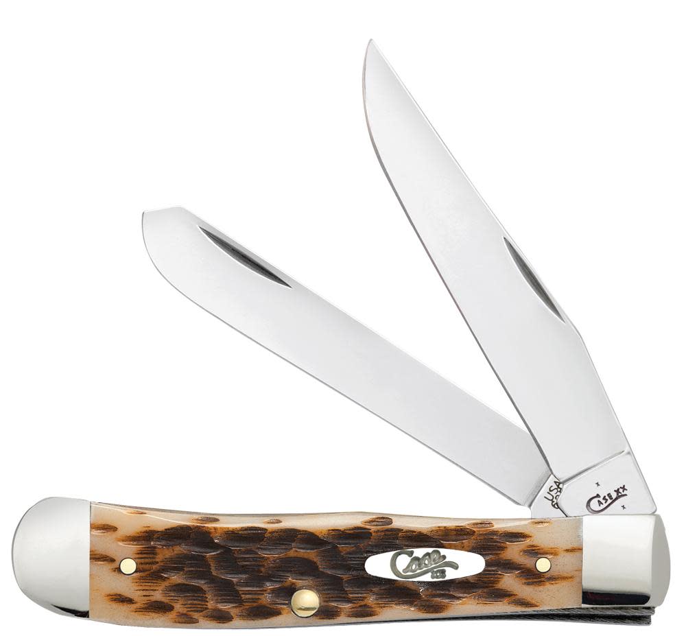 Case Knives Peach Seed Jig Amber Bone Trapper Knife w/ Clip