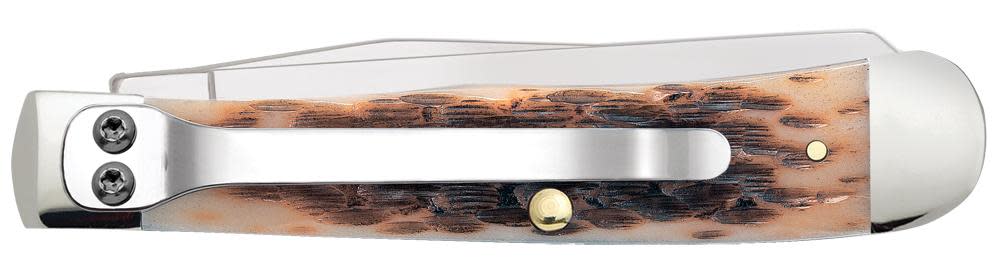 Case Knives Peach Seed Jig Amber Bone Trapper Knife w/ Clip