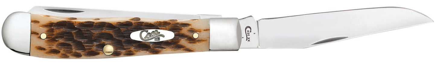Case Knives Peach Seed Jig Amber Bone Trapper Knife w/ Clip