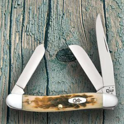 Case Knives Peach Seed Jig Amber Bone Medium Stockman Knife