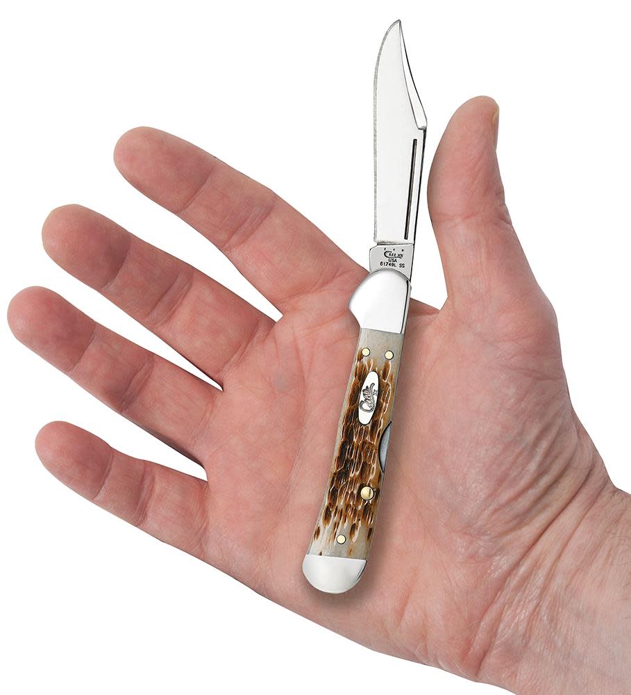 Case Knives Peach Seed Jig Amber Bone Mini CopperLock® Knife
