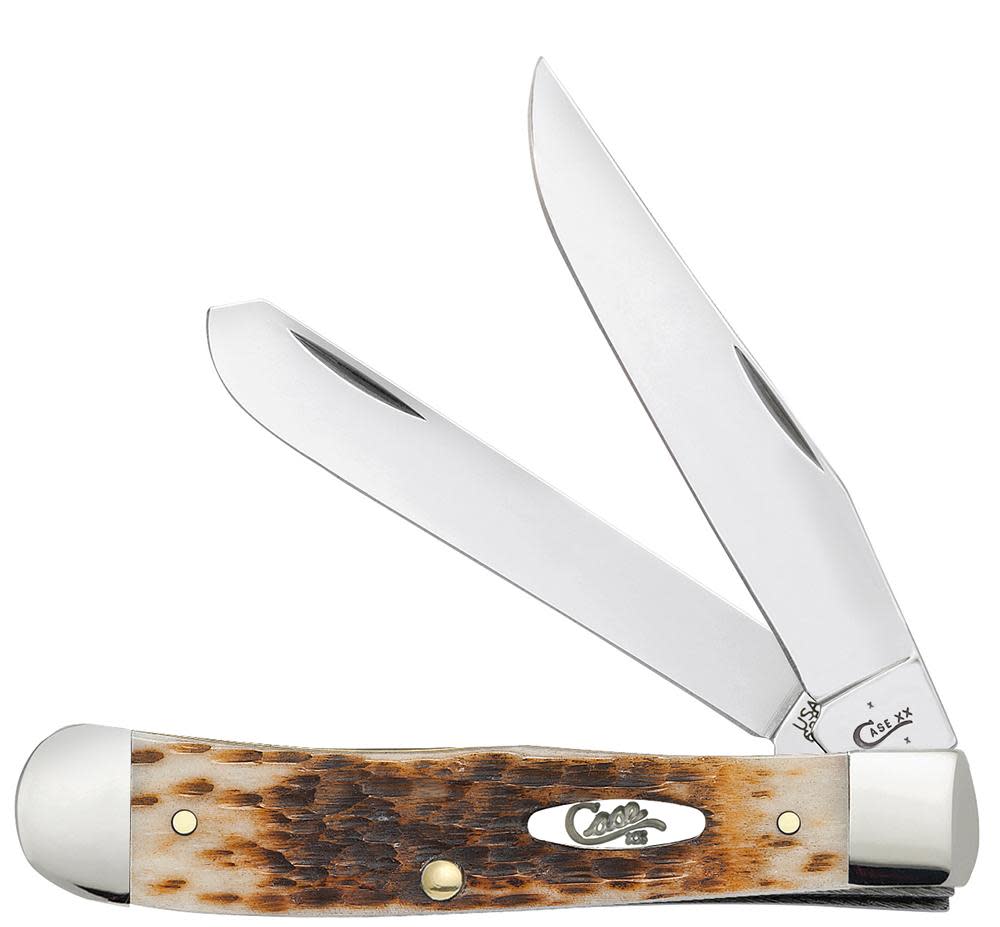 Case Knives Peach Seed Jig Amber Bone Carbon Steel Trapper Knife
