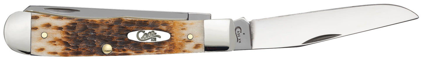 Case Knives Peach Seed Jig Amber Bone Carbon Steel Trapper Knife