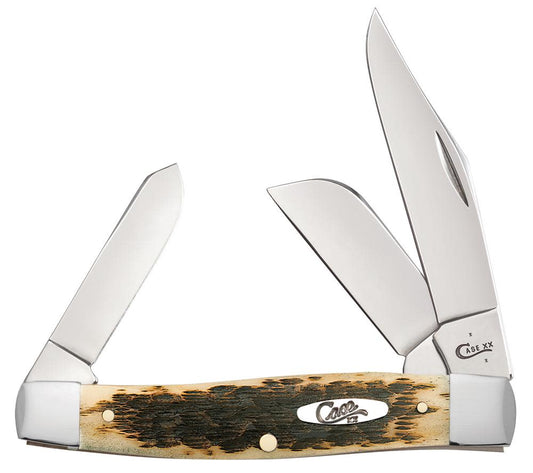 Case Knives Peach Seed Jig Amber Bone Carbon Steel Large Stockman Knife