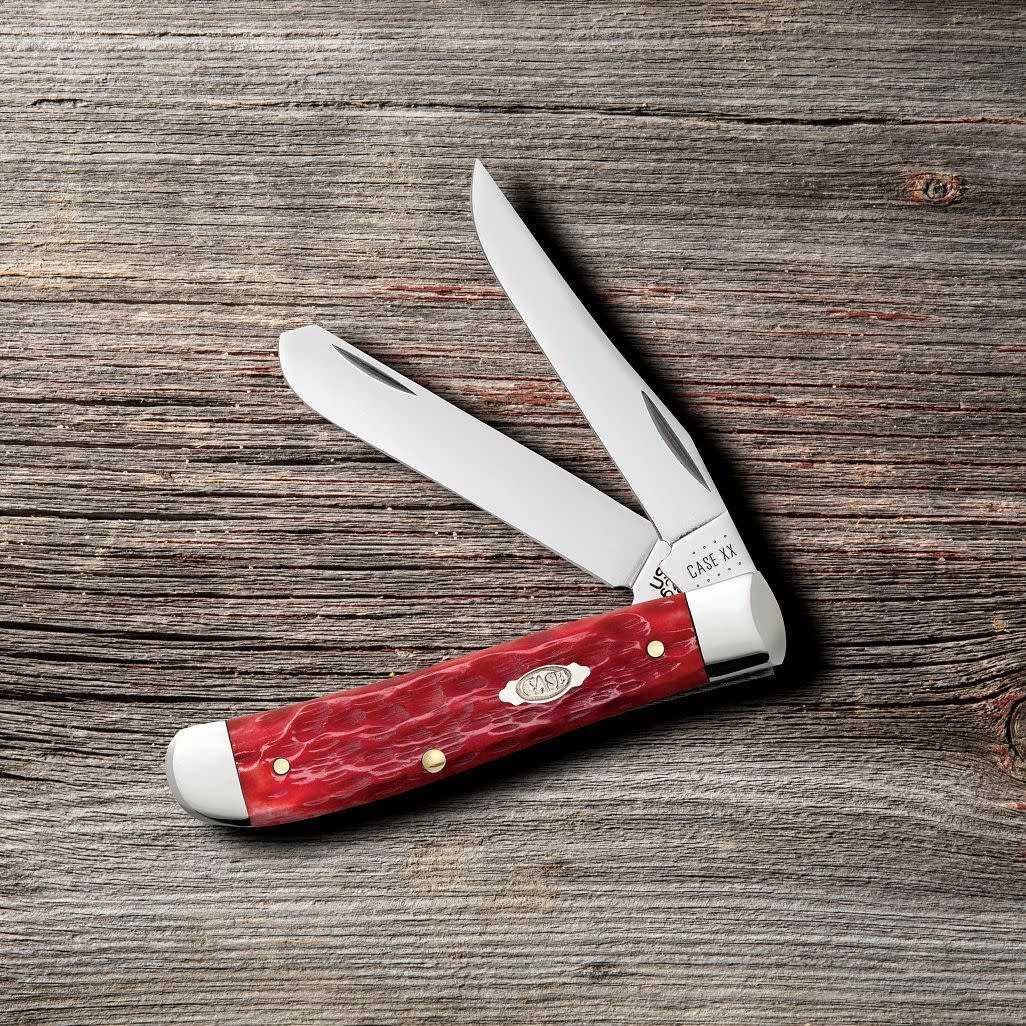 Case Knives Peach Seed Jig Dark Red Bone Mini Trapper Knife
