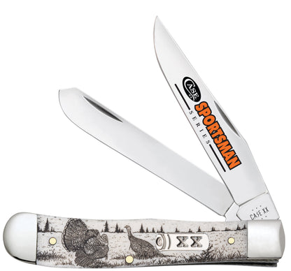 Case Knives Sportsman Series Turkey Embellished Smooth Natural Bone Trapper Knife