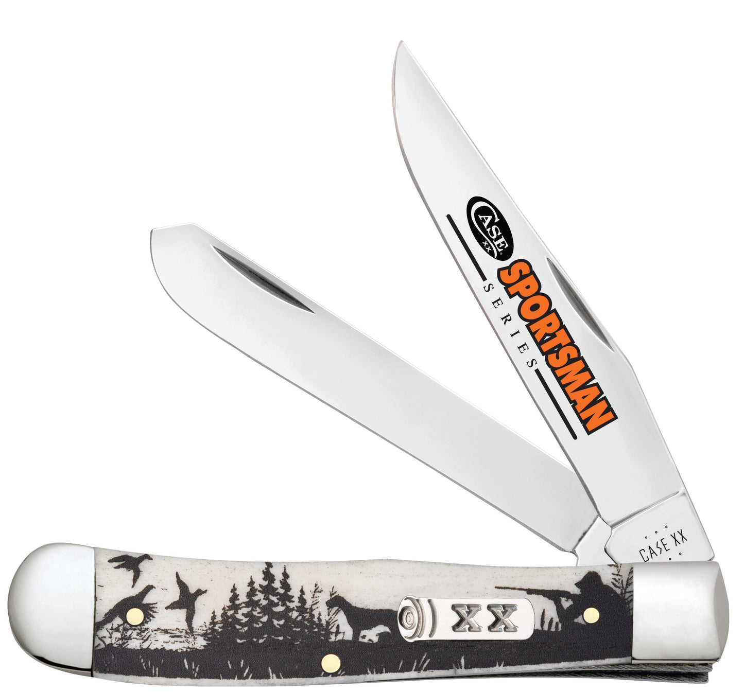 Case Knives Sportsman Series Hunter Embellished Smooth Natural Bone Trapper Knife
