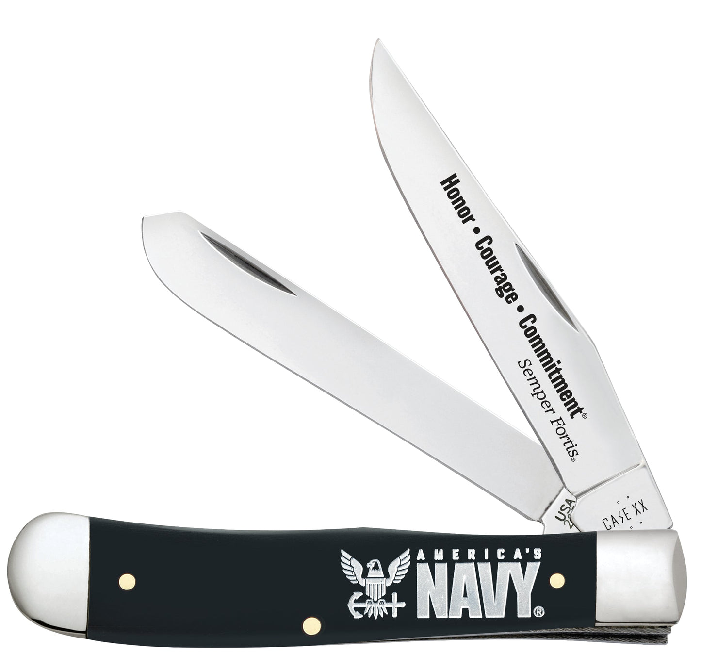 Case Knives US Navy® Embellished Smooth Black Synthetic Trapper Gift Set