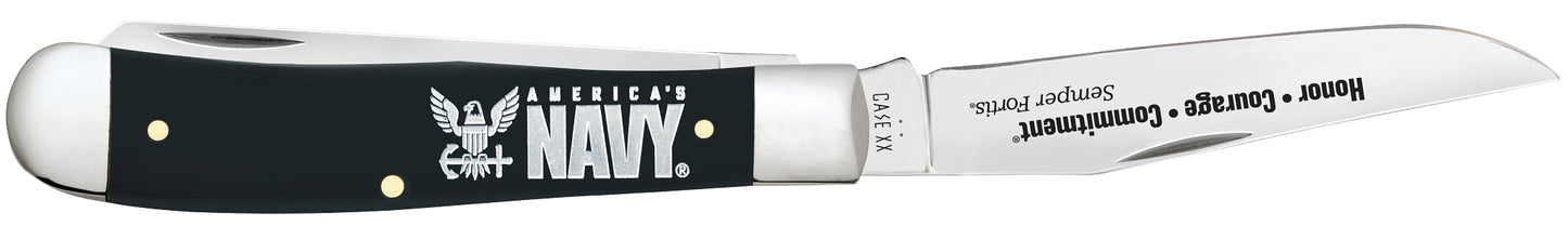 Case Knives US Navy® Embellished Smooth Black Synthetic Trapper Gift Set