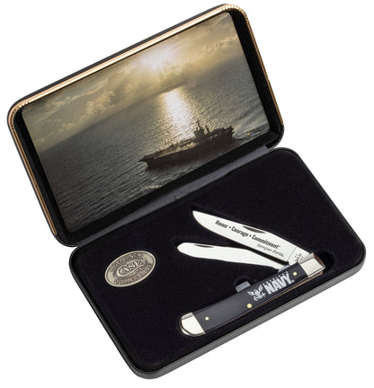 Case Knives US Navy® Embellished Smooth Black Synthetic Trapper Gift Set