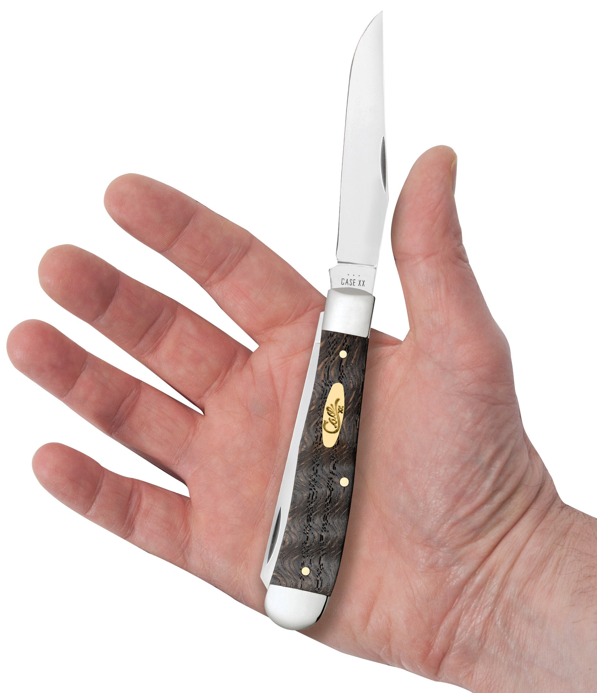 Case Knives Smooth Black Curly Oak Wood Trapper Knife