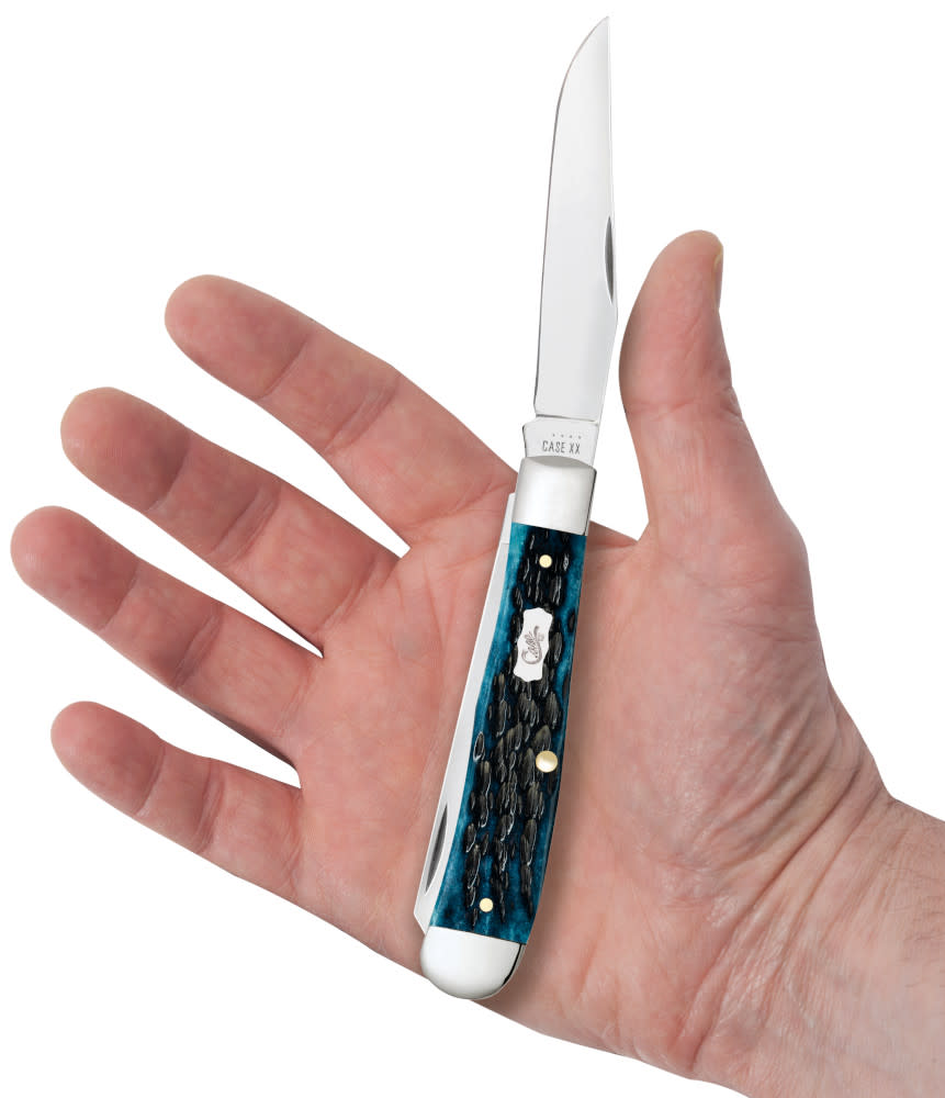 Case Knives Pocket Worn® Peach Seed Jig Mediterranean Blue Bone Trapper Knife