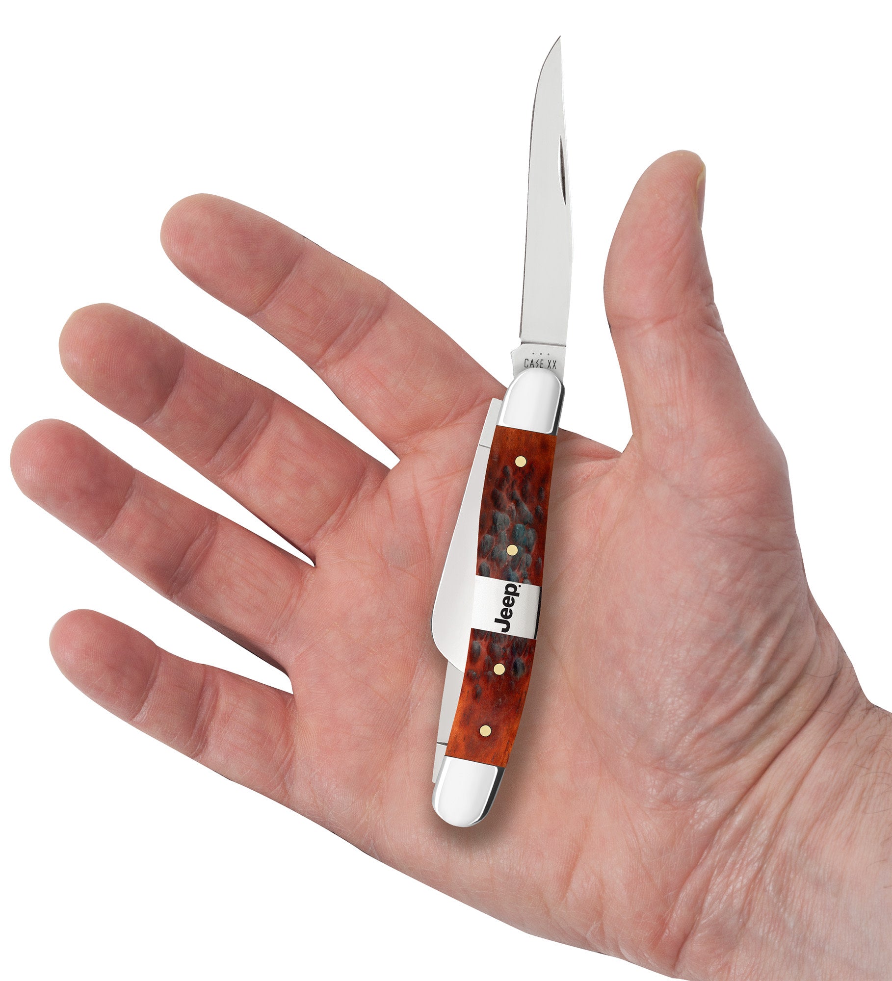 Case Knives Jeep® Medium Stockman Gift Set - Peach Seed Jig Chestnut Bone w/ Embellished Center Bolster