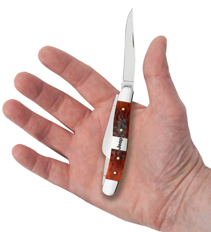 Case Knives Jeep® Medium Stockman Gift Set - Peach Seed Jig Chestnut Bone w/ Embellished Center Bolster
