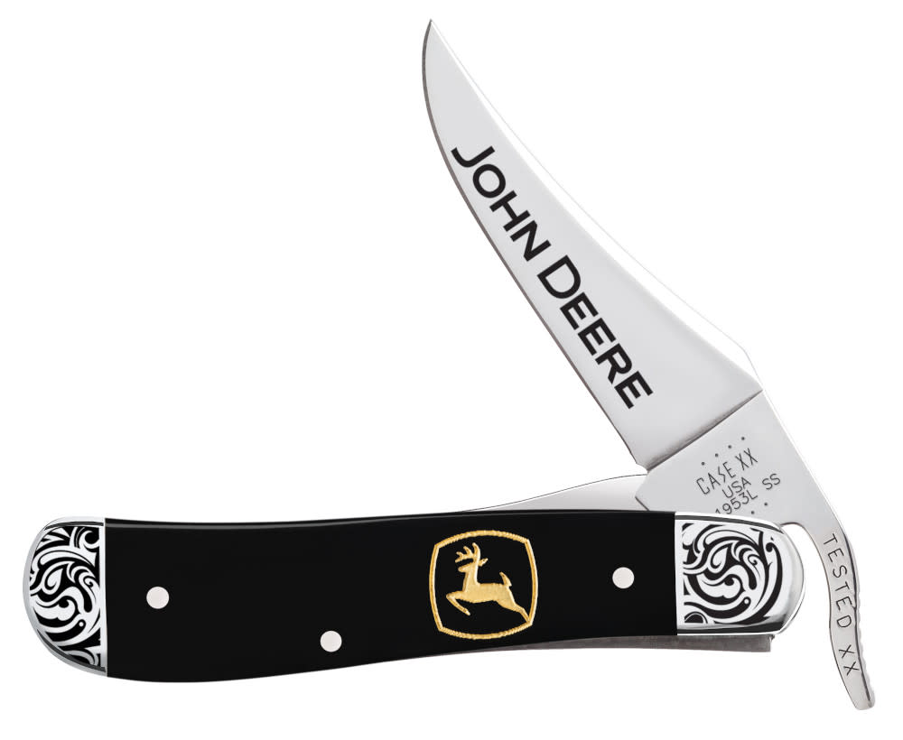 Case Knives John Deere Embellished Smooth Black Synthetic RussLock® with Embellished Bolsters