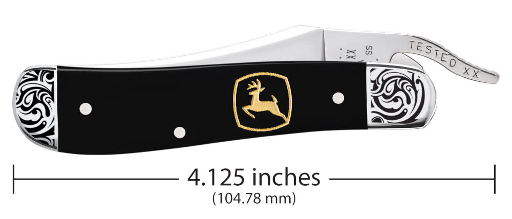 Case Knives John Deere Embellished Smooth Black Synthetic RussLock® with Embellished Bolsters