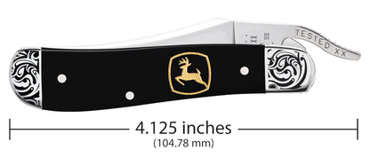 Case Knives John Deere Embellished Smooth Black Synthetic RussLock® with Embellished Bolsters