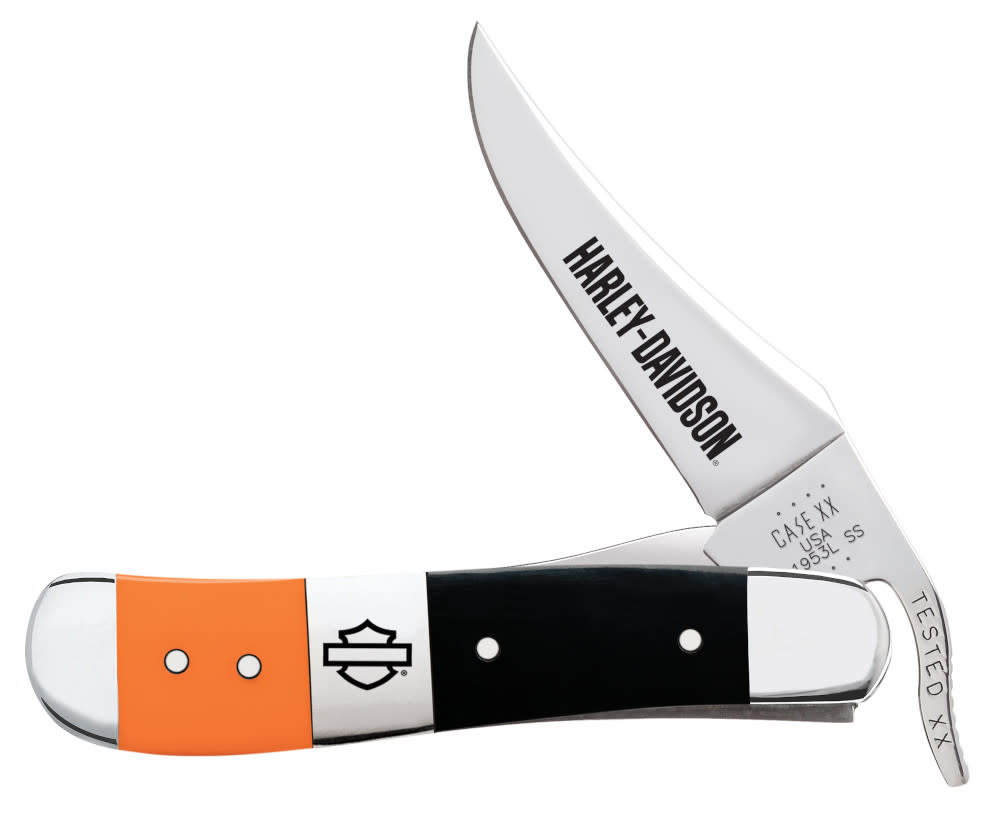 Case Knives Harley-Davidson® Gift Set Embellished Smooth Orange & Black Synthetic RussLock® in Wooden Puzzle Box