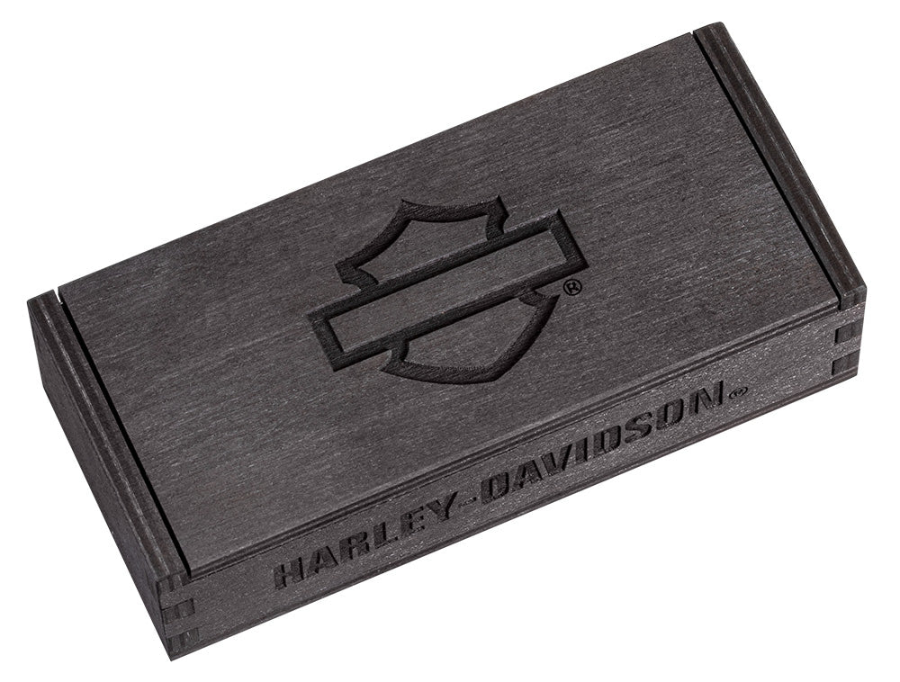 Case Knives Harley-Davidson® Gift Set Embellished Smooth Orange & Black Synthetic RussLock® in Wooden Puzzle Box