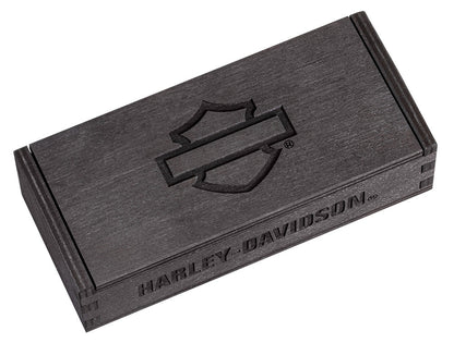 Case Knives Harley-Davidson® Gift Set Embellished Smooth Orange & Black Synthetic RussLock® in Wooden Puzzle Box