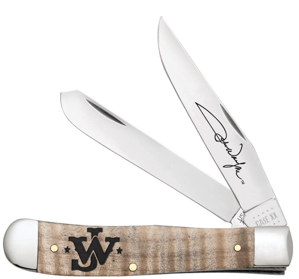 Case Knives John Wayne Smooth Natural Curly Maple Wood Trapper Knife