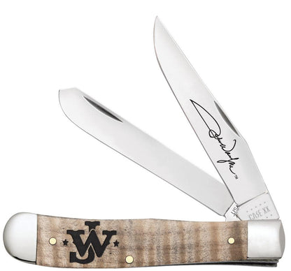 Case Knives John Wayne Smooth Natural Curly Maple Wood Trapper Knife