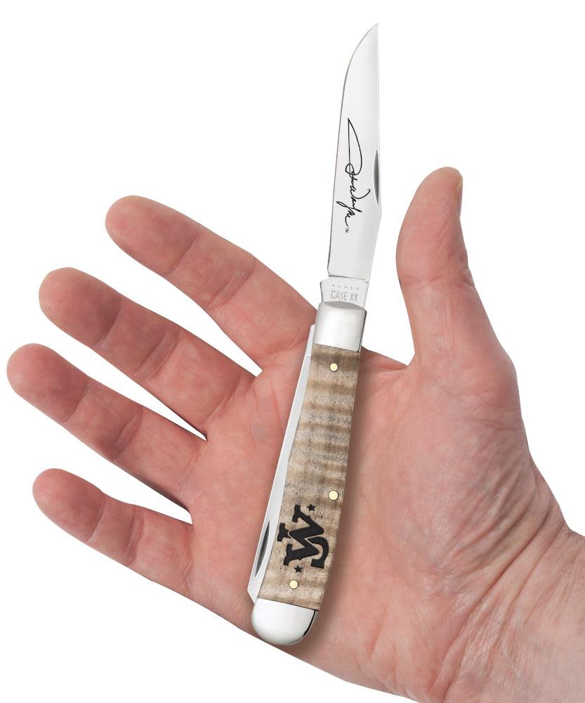 Case Knives John Wayne Smooth Natural Curly Maple Wood Trapper Knife