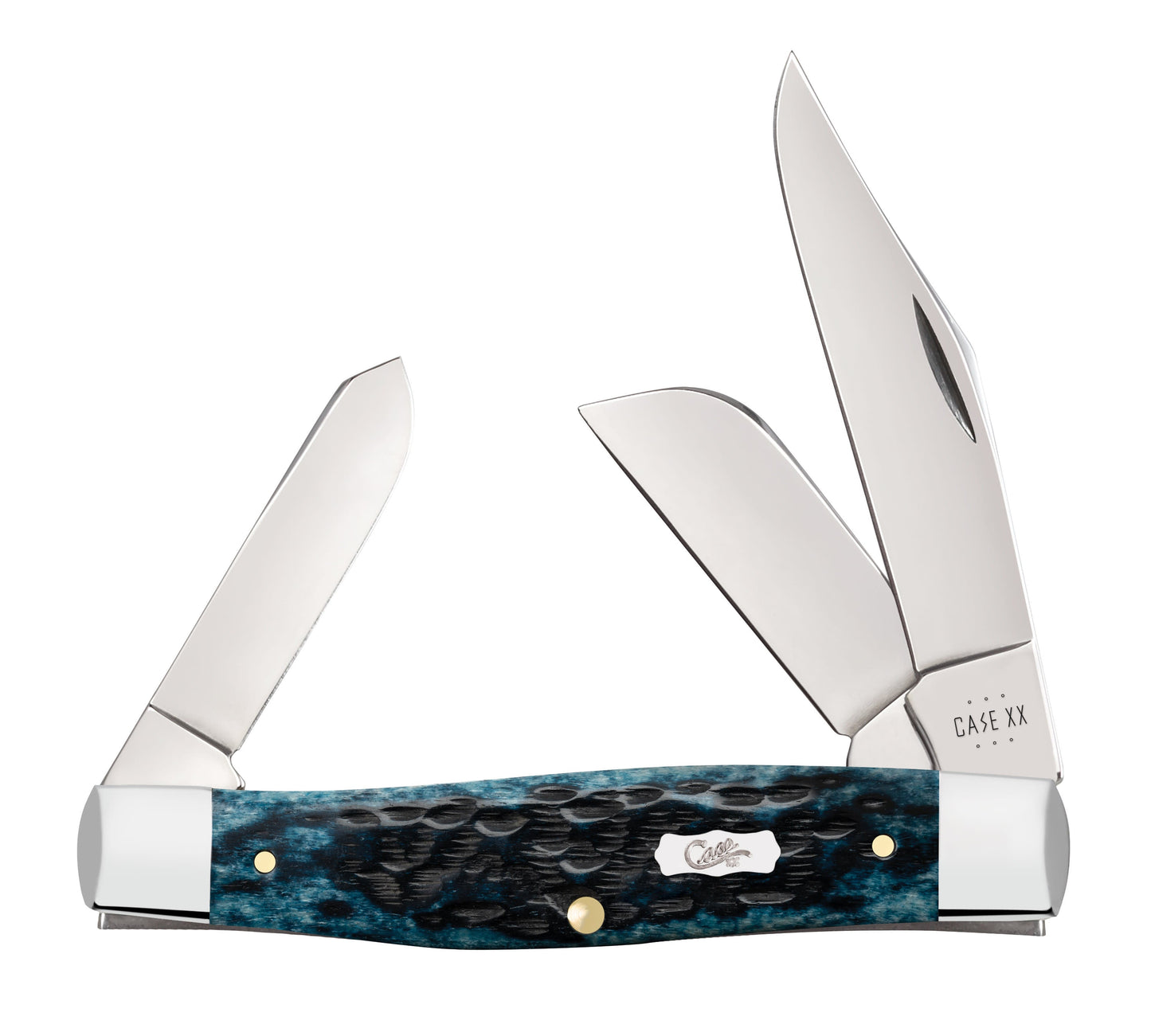 Case Knives Peach Seed Jig Pocket Worn® Mediterranean Blue Bone Large Stockman Knife