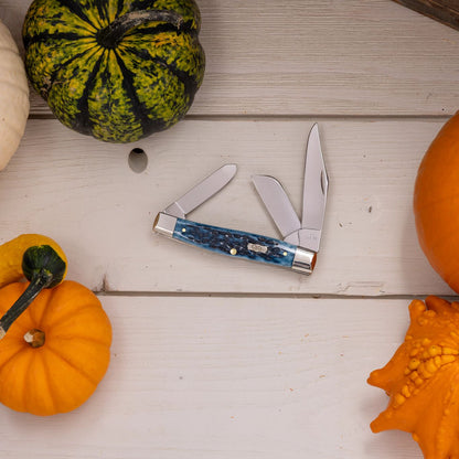 Case Knives Peach Seed Jig Pocket Worn® Mediterranean Blue Bone Large Stockman Knife