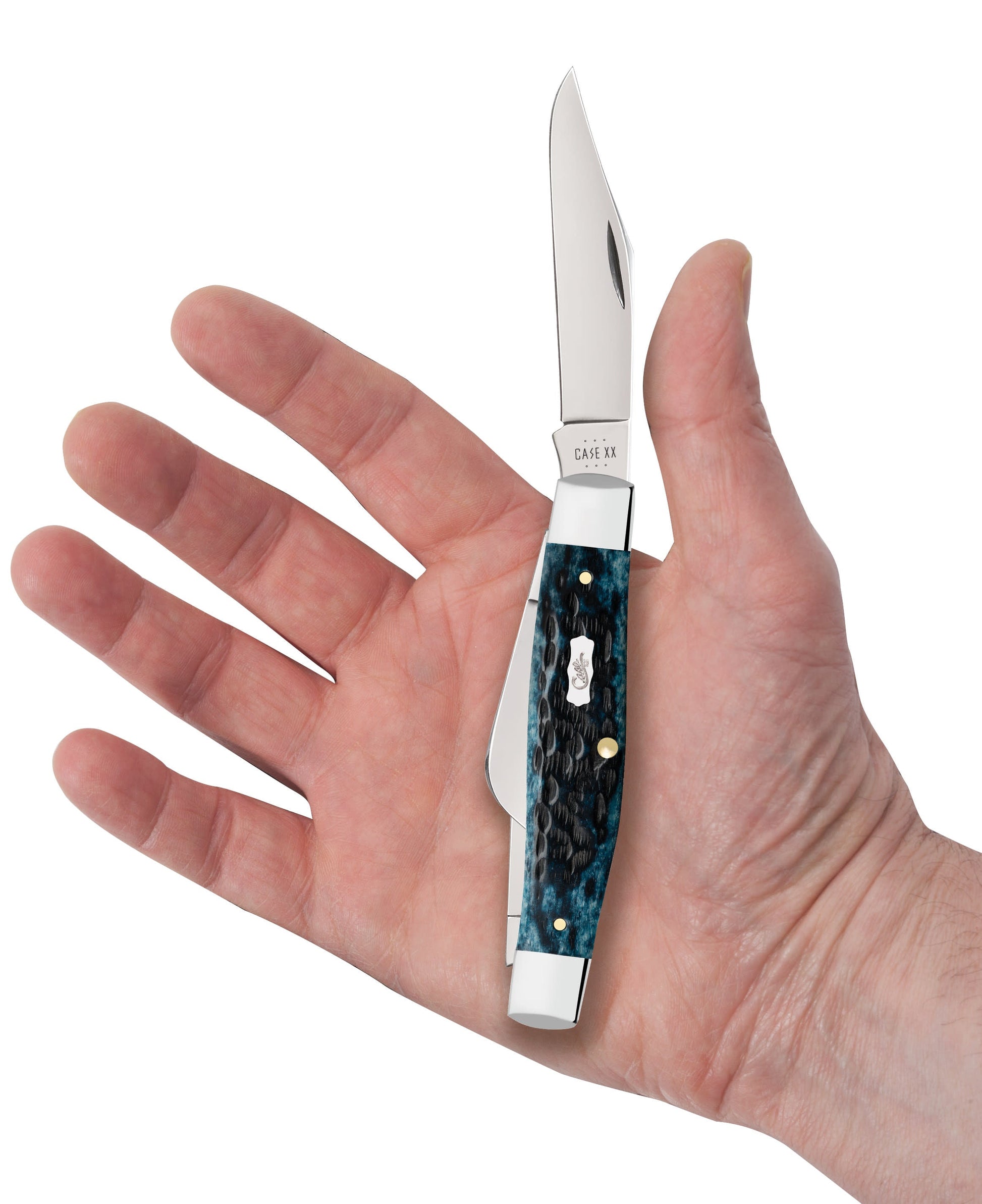 Case Knives Peach Seed Jig Pocket Worn® Mediterranean Blue Bone Large Stockman Knife