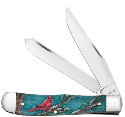 Case Knives Embellished Smooth Natural Bone with Color Wash and Black Definition Trapper Cardinal Knife