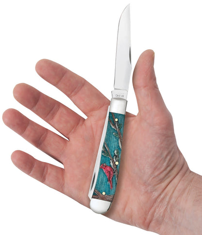 Case Knives Embellished Smooth Natural Bone with Color Wash and Black Definition Trapper Cardinal Knife