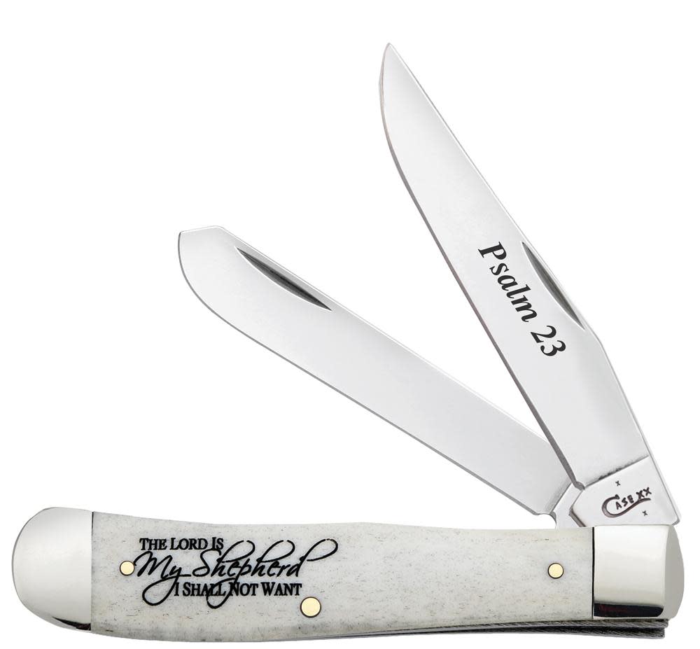 Case Knives Religious Sayings Psalm 23 Smooth Natural Bone Trapper Knife