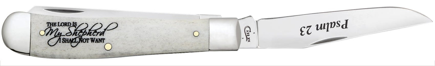 Case Knives Religious Sayings Psalm 23 Smooth Natural Bone Trapper Knife