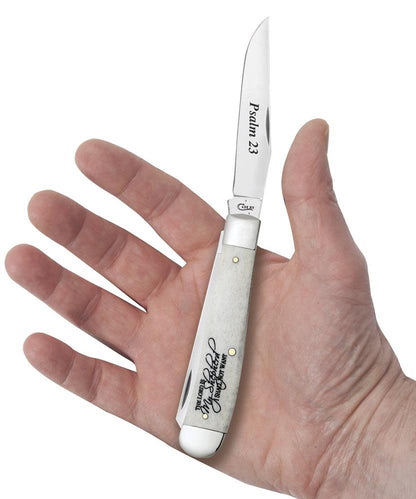 Case Knives Religious Sayings Psalm 23 Smooth Natural Bone Trapper Knife