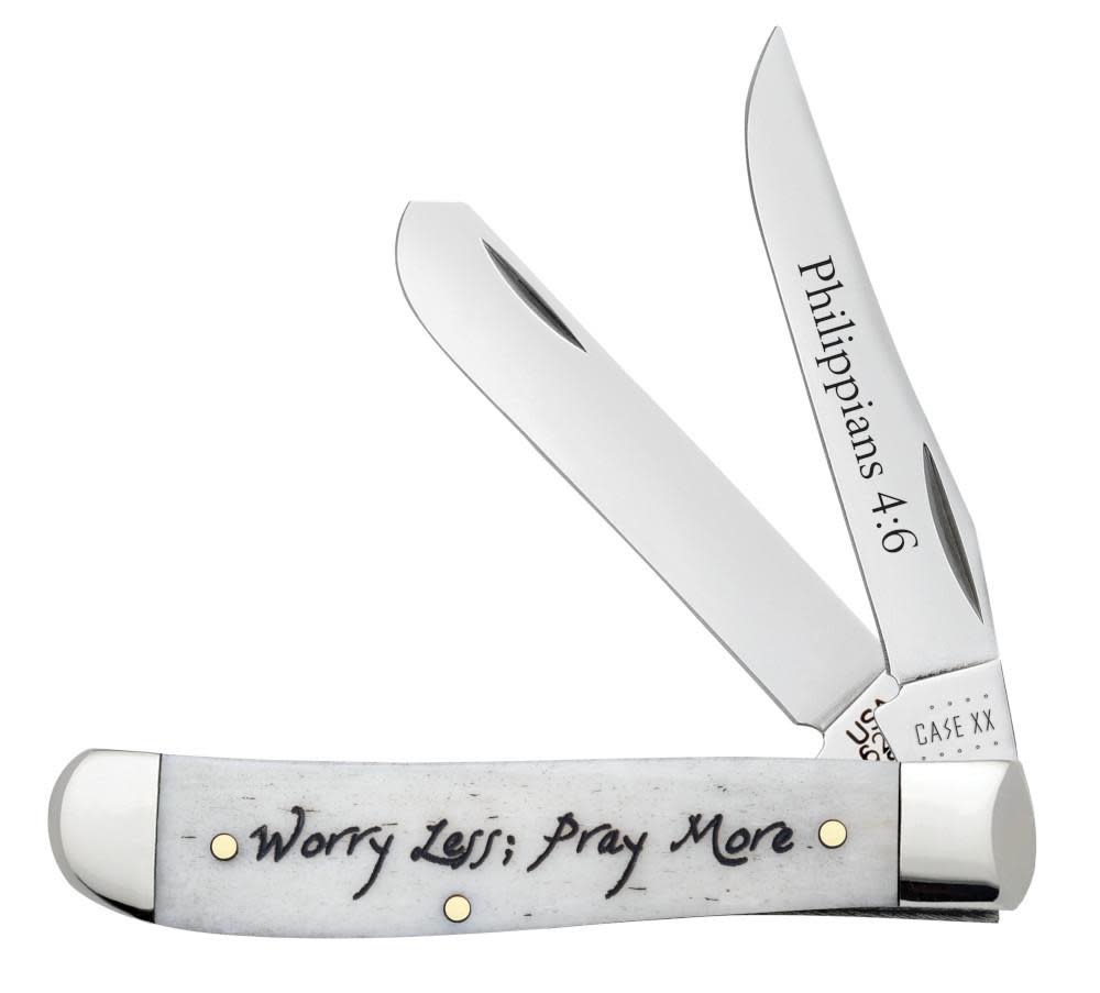 Case Knives Religious Sayings Natural Bone Mini Trapper Knife