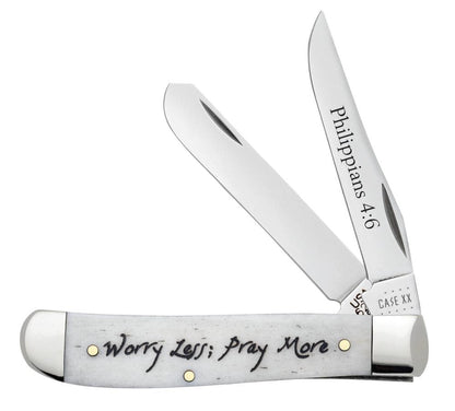 Case Knives Religious Sayings Natural Bone Mini Trapper Knife