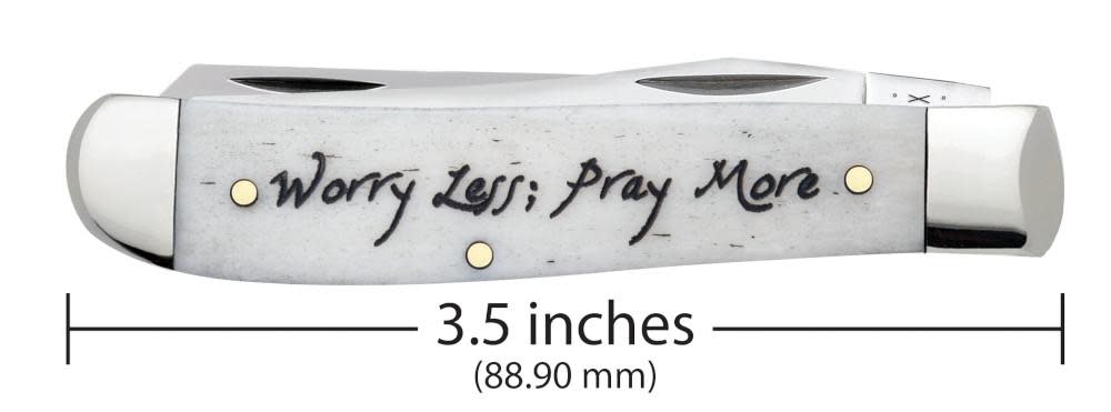 Case Knives Religious Sayings Natural Bone Mini Trapper Knife