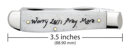 Case Knives Religious Sayings Natural Bone Mini Trapper Knife