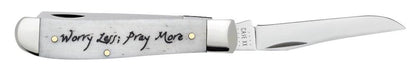 Case Knives Religious Sayings Natural Bone Mini Trapper Knife