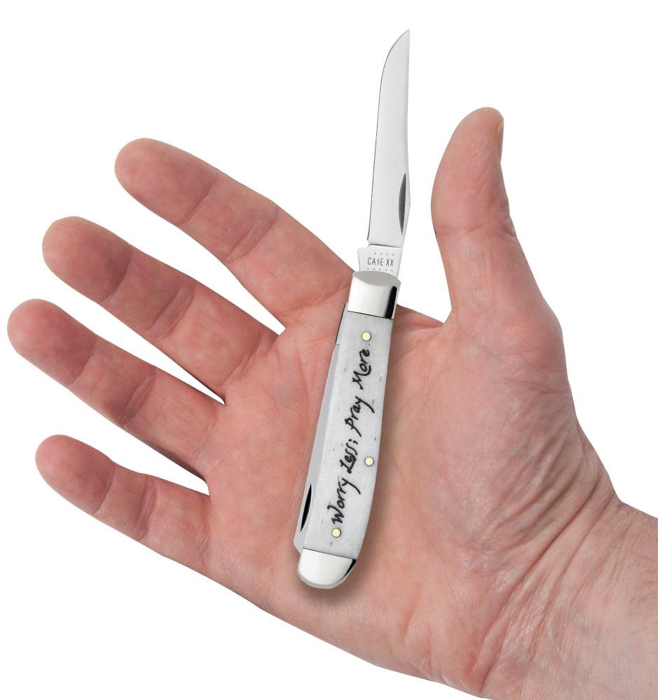 Case Knives Religious Sayings Natural Bone Mini Trapper Knife