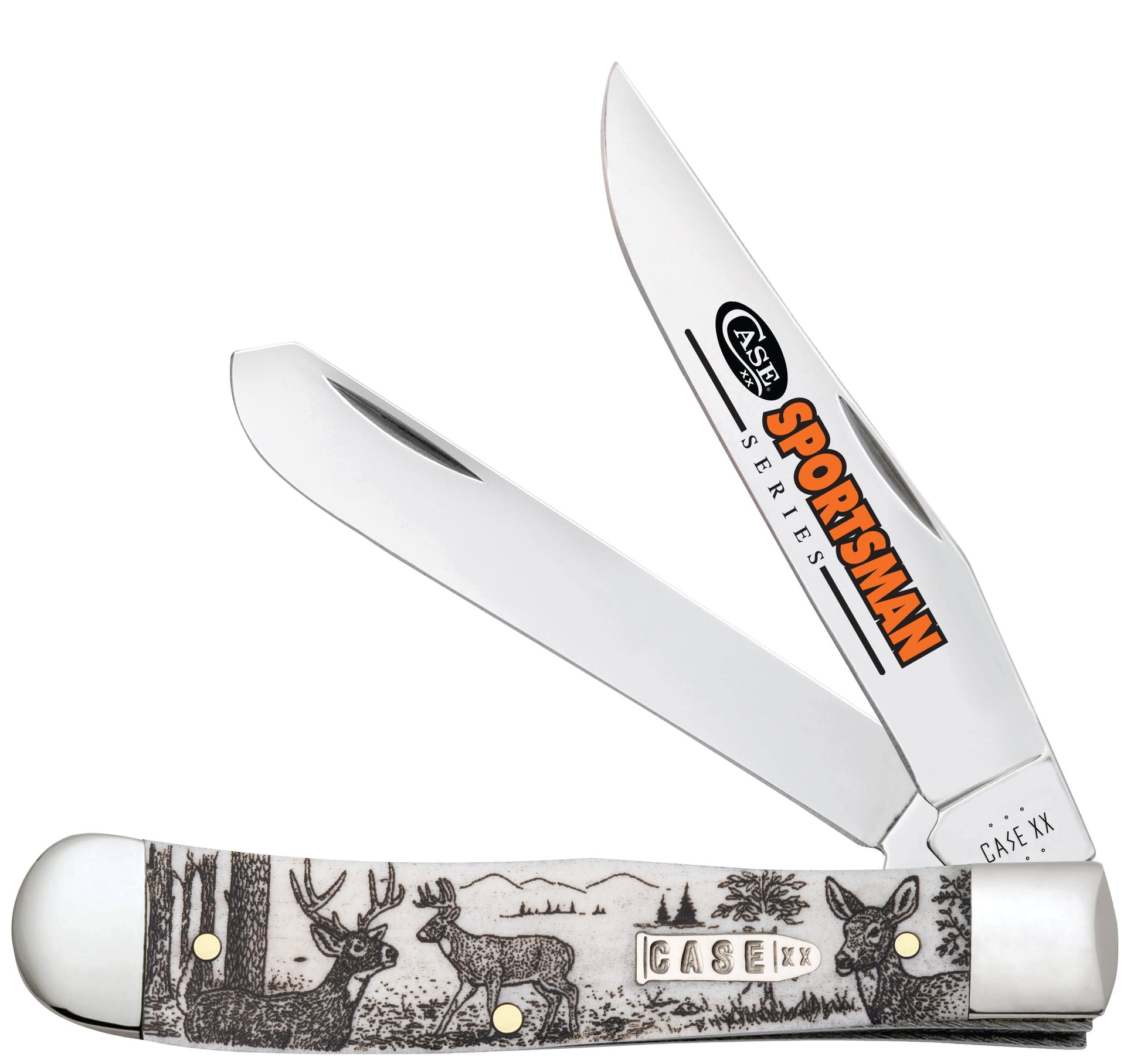Case Knives Sportsman Series Deer Embellished Smooth Natural Bone Trapper